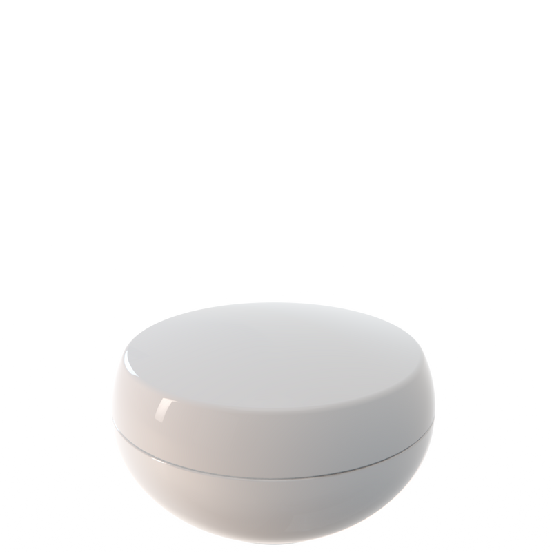 Ju 01 interchangeable cosmetic holder in light grey, angled view of the domed cap