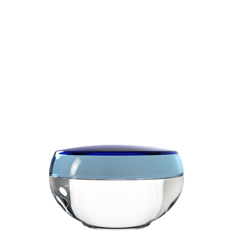 Ju 11 interchangeable cosmetic holder, steel blue cap with a clear body, front view