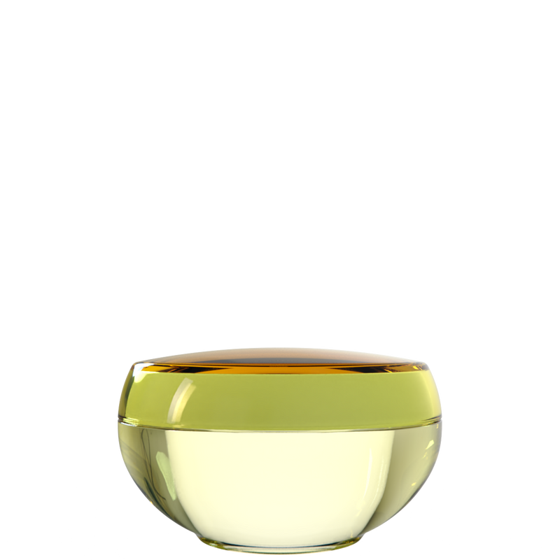 Ju 14 interchangeable cosmetic holder, olive yellow cap with a pale yellow body, front view
