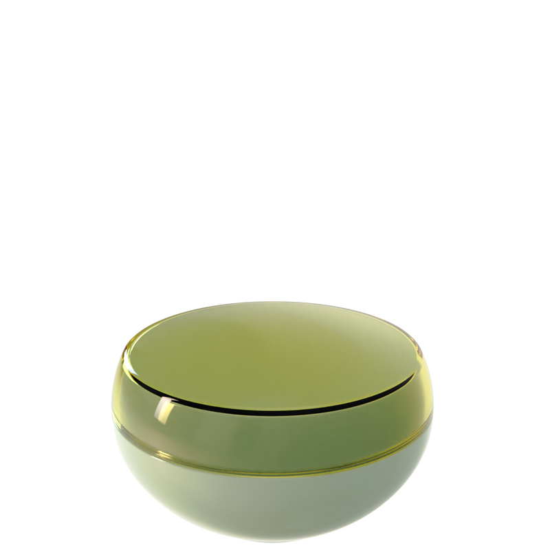 Ju 16 interchangeable cosmetic holder in olive and sage green, angled view of the domed cap
