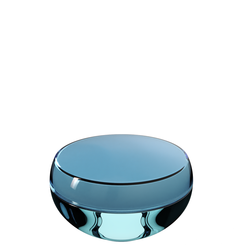 Ju 17 interchangeable cosmetic holder in steel blue and turquoise, angled view of the domed cap