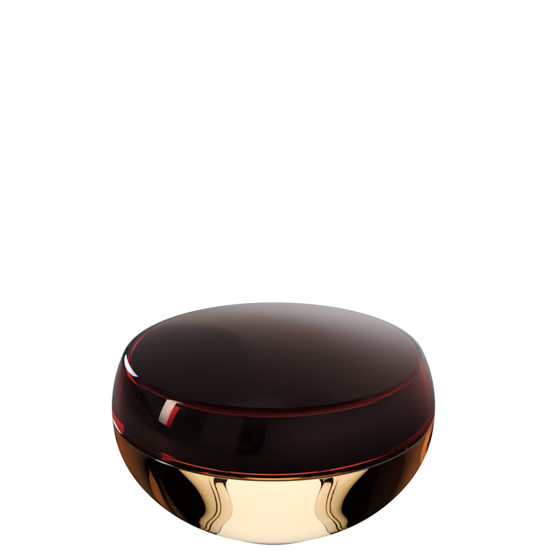 Ju 18 interchangeable cosmetic holder in black and sand, angled view of the domed cap