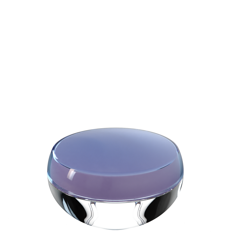 Ju 19 interchangeable cosmetic holder in violet grey and clear, angled view of the domed cap