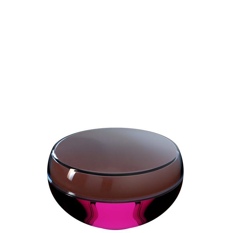 Ju 23 interchangeable cosmetic holder in slate blue and magenta, angled view of the domed cap