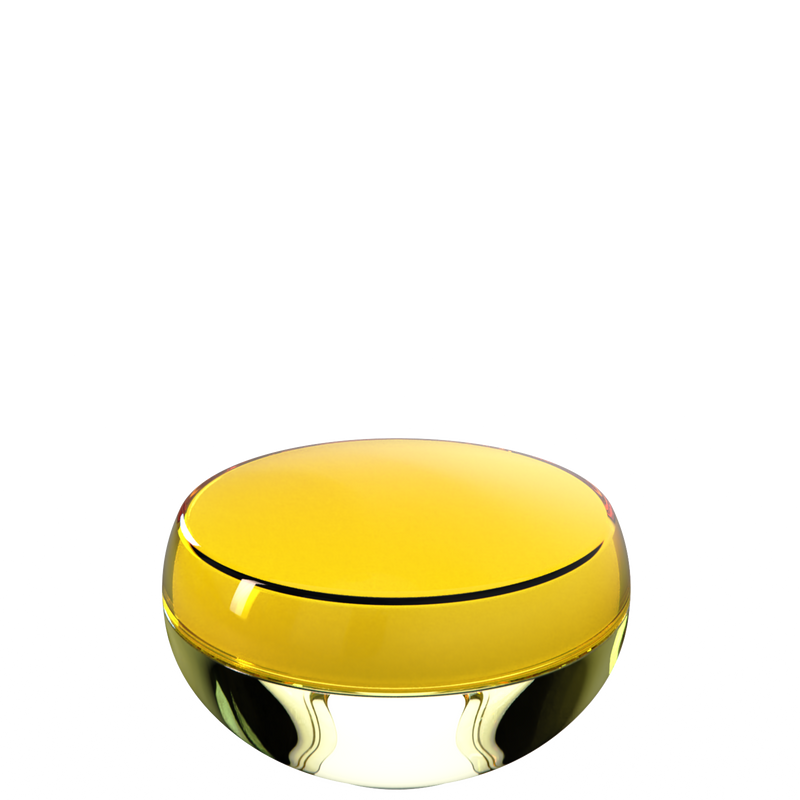 Ju 24 interchangeable cosmetic holder in gold and ivory, angled view of the domed cap
