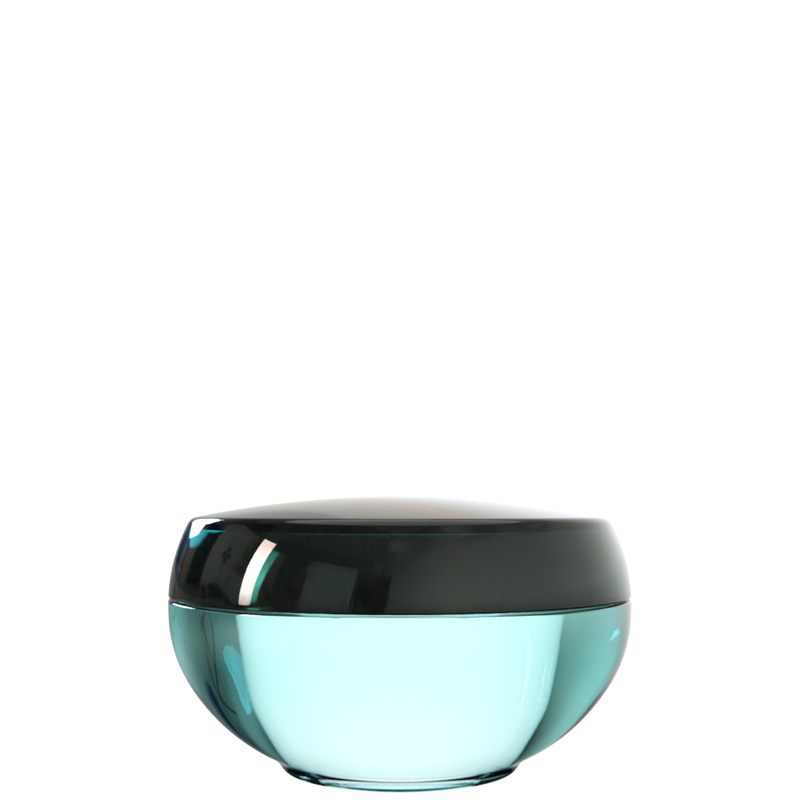 Ju 25 interchangeable cosmetic holder, charcoal cap with an aqua body, front view