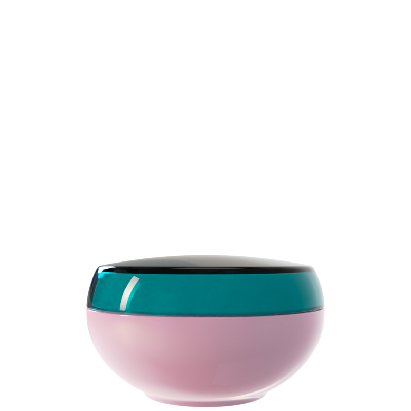 Ju 30 interchangeable cosmetic holder, teal cap with a dusty pink body, front view