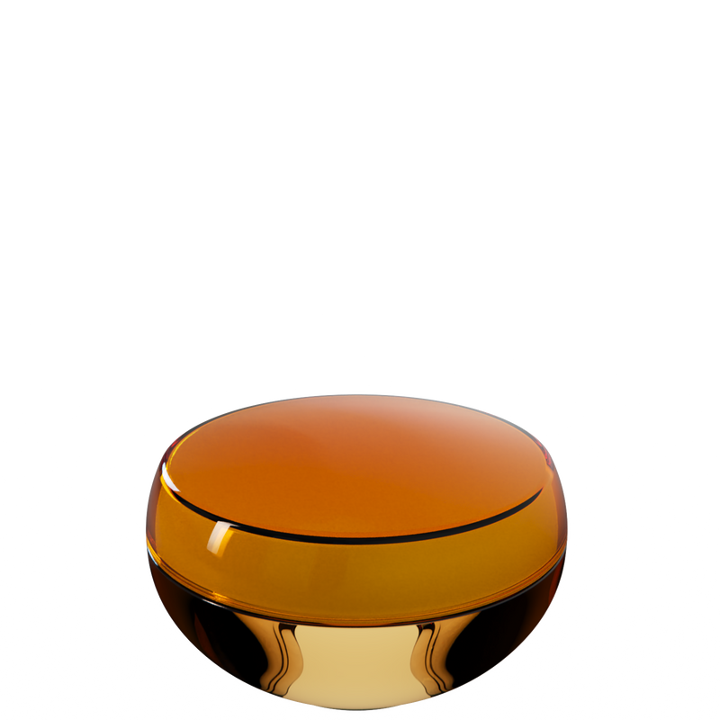 Ju 31 interchangeable cosmetic holder in amber brown and amber, angled view of the domed cap