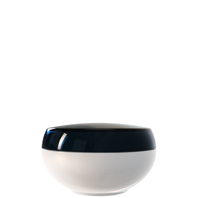 Ju 32 interchangeable cosmetic holder, midnight navy cap with a warm grey body, front view