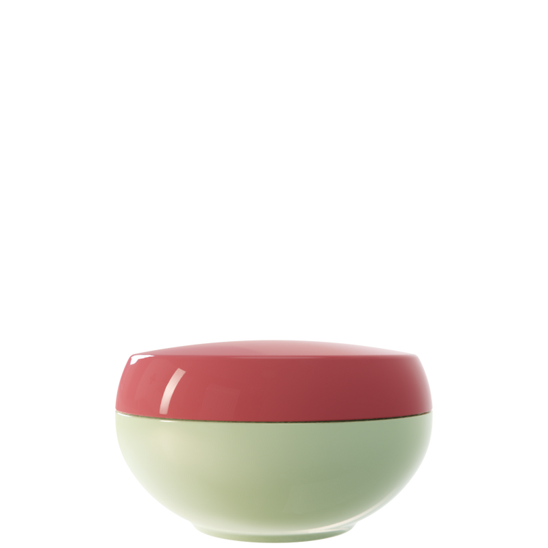 Ju 33 interchangeable cosmetic holder, rose cap with a sage green body, front view