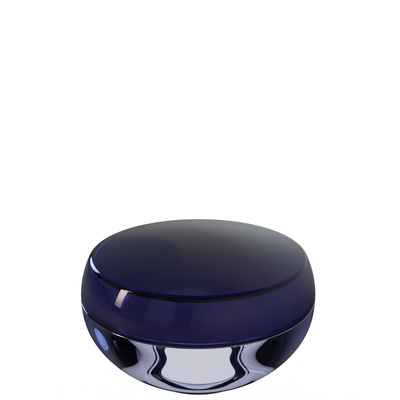Ju 34 interchangeable cosmetic holder in midnight navy and periwinkle, angled view of the domed cap
