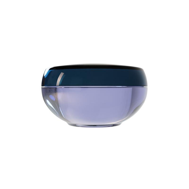 Ju 34 interchangeable cosmetic holder, midnight navy cap with a periwinkle body, front view