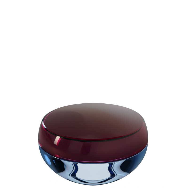 Ju 35 interchangeable cosmetic holder in dark burgundy and powder blue, angled view of the domed cap