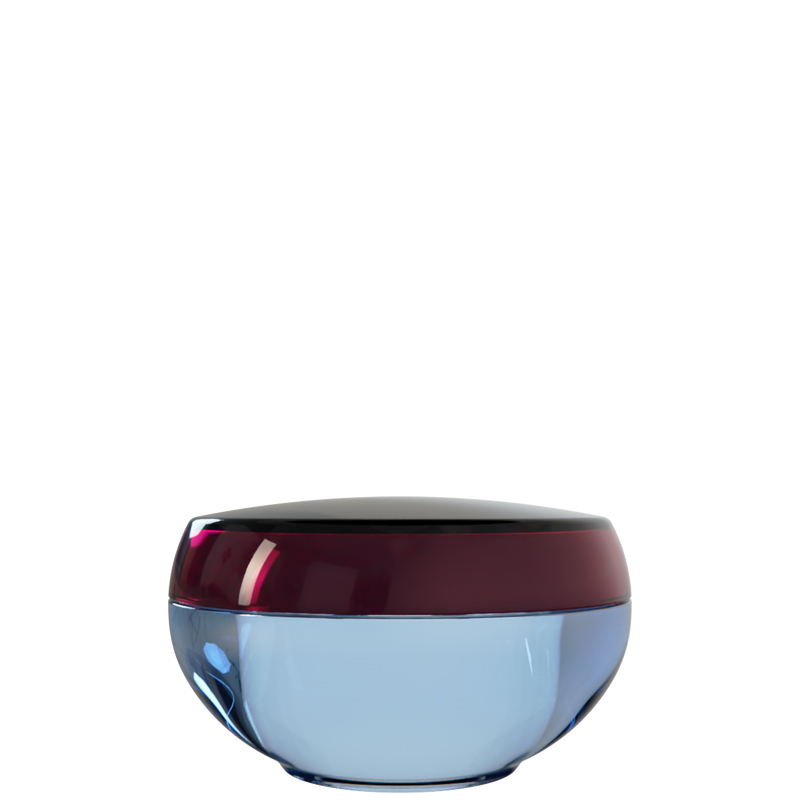 Ju 35 interchangeable cosmetic holder, dark burgundy cap with a powder blue body, front view