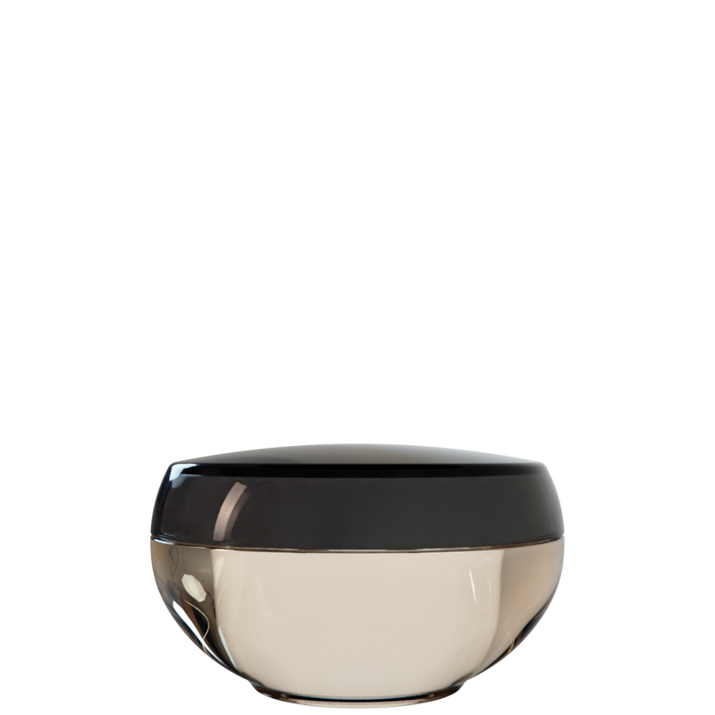 Ju 38 interchangeable cosmetic holder, charcoal cap with a warm beige body, front view