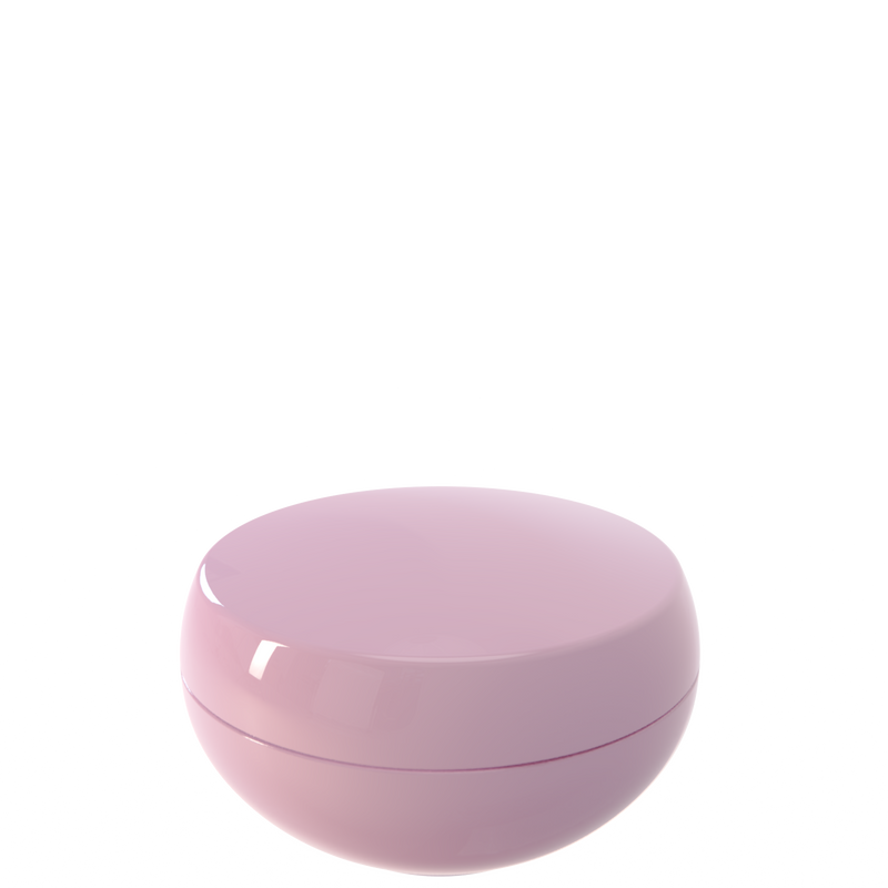 Ju 04 interchangeable cosmetic holder in dusty pink, angled view of the domed cap