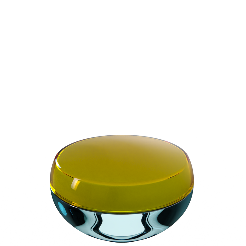 Ju 41 interchangeable cosmetic holder in olive and aqua, angled view of the domed cap