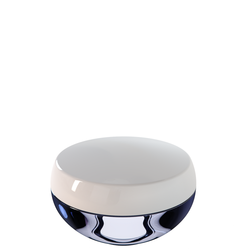 Ju 42 interchangeable cosmetic holder in light grey and lavender, angled view of the domed cap
