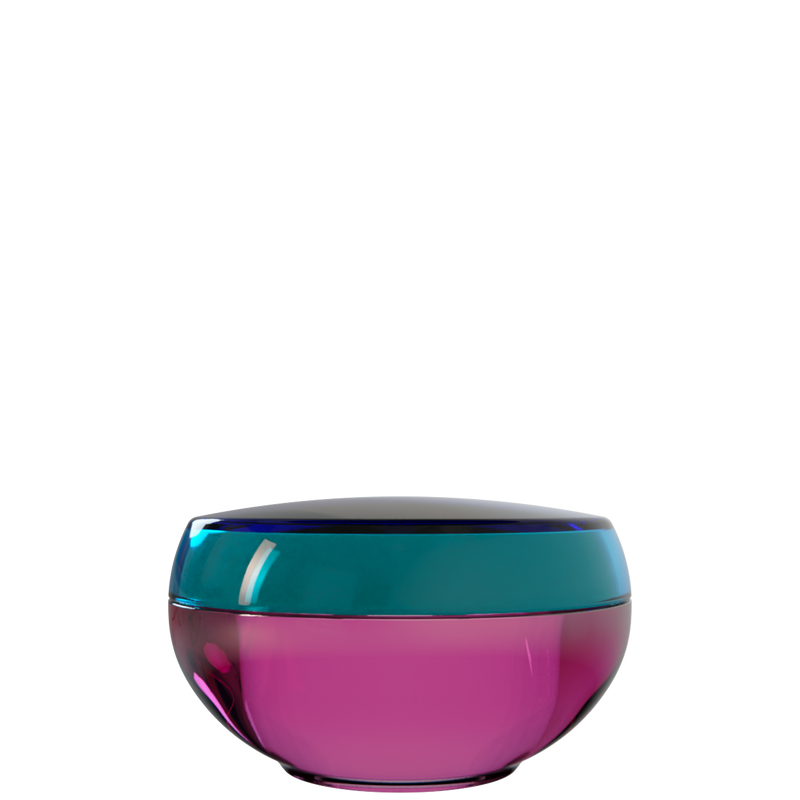 Ju 43 interchangeable cosmetic holder, deep teal cap with a magenta body, front view