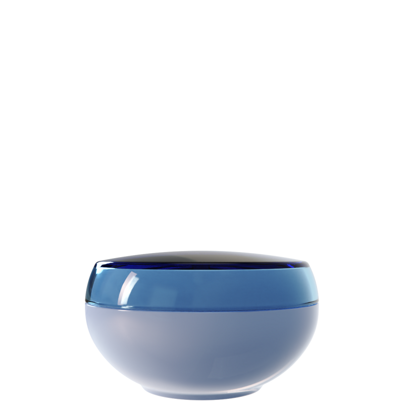 Ju 45 interchangeable cosmetic holder, steel blue cap with a blue grey body, front view