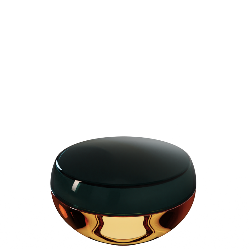 Ju 46 interchangeable cosmetic holder in dark green and amber, angled view of the domed cap