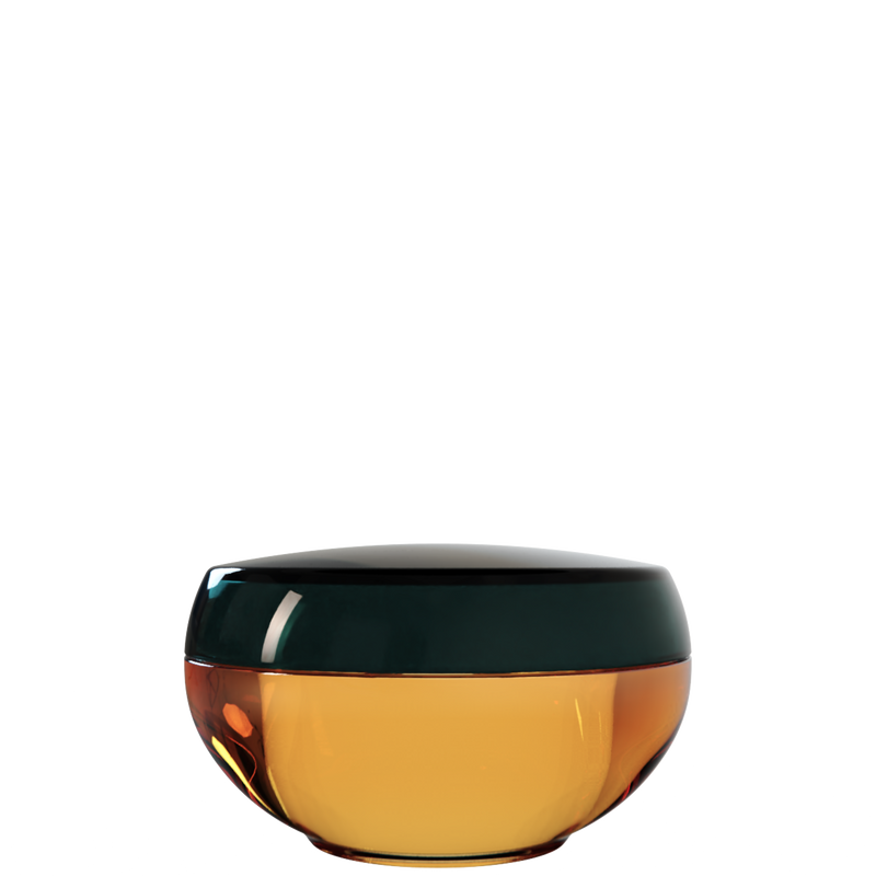 Ju 46 interchangeable cosmetic holder, dark green cap with an amber body, front view