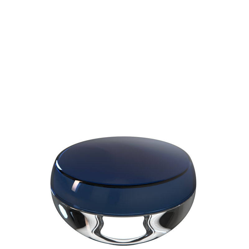 Ju 48 interchangeable cosmetic holder in midnight navy and clear, angled view of the domed cap