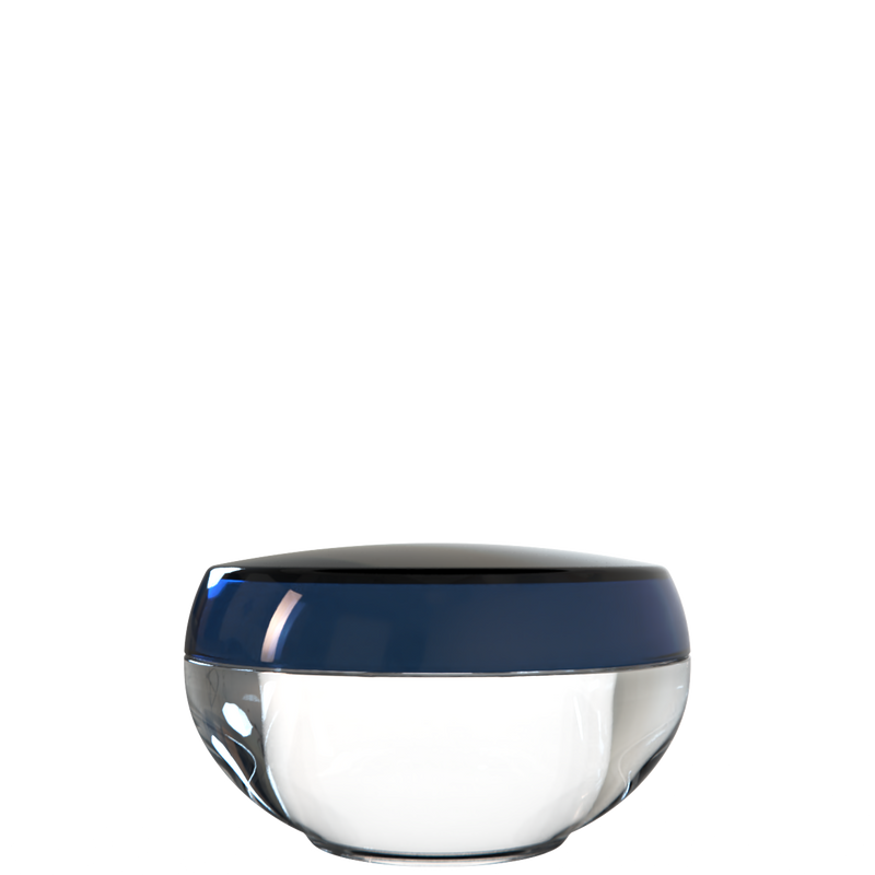 Ju 48 interchangeable cosmetic holder, midnight navy cap with a clear body, front view