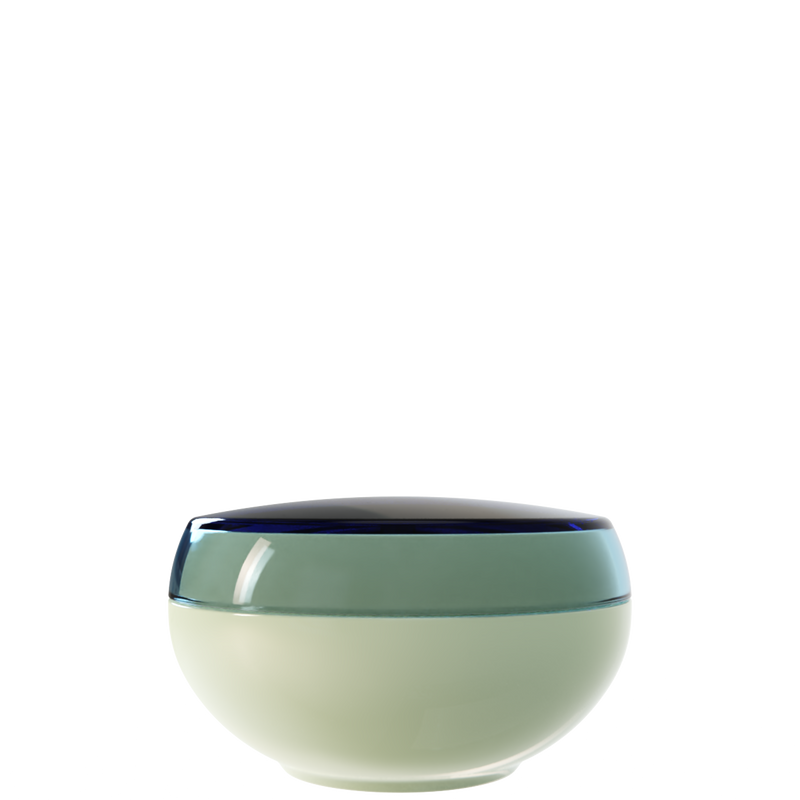 Ju 49 interchangeable cosmetic holder, sage green cap with a pale sage body, front view
