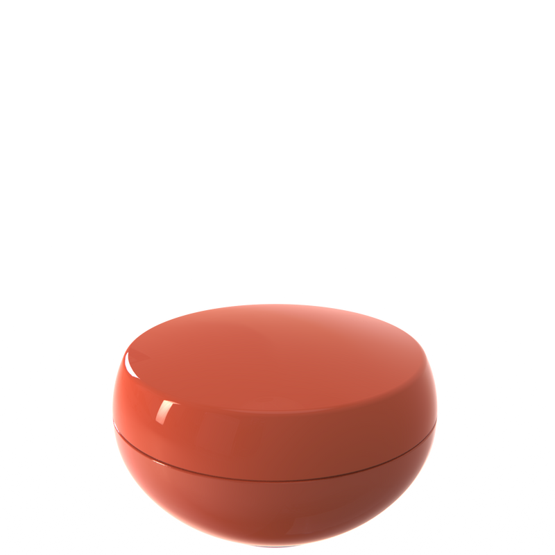 Ju 05 interchangeable cosmetic holder in terracotta, angled view of the domed cap