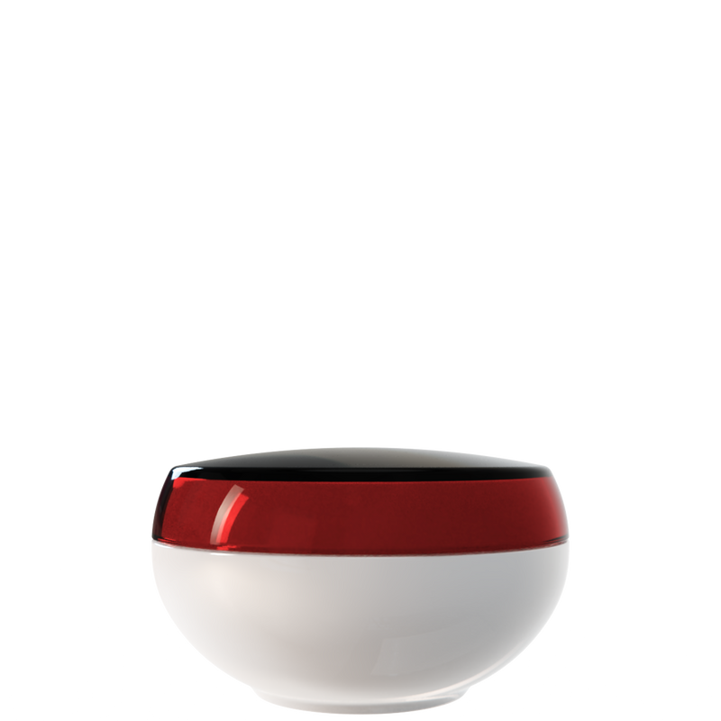 Ju 50 interchangeable cosmetic holder, dark red cap with a warm grey body, front view