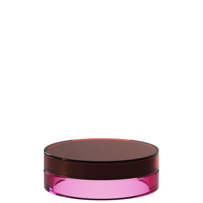 Sai 11 interchangeable cosmetic holder, dark red cap with a magenta body, angled view of the flat cylinder