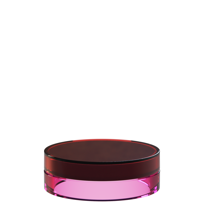 Sai 11 interchangeable cosmetic holder in dark burgundy and magenta, angled view of the flat cylinder
