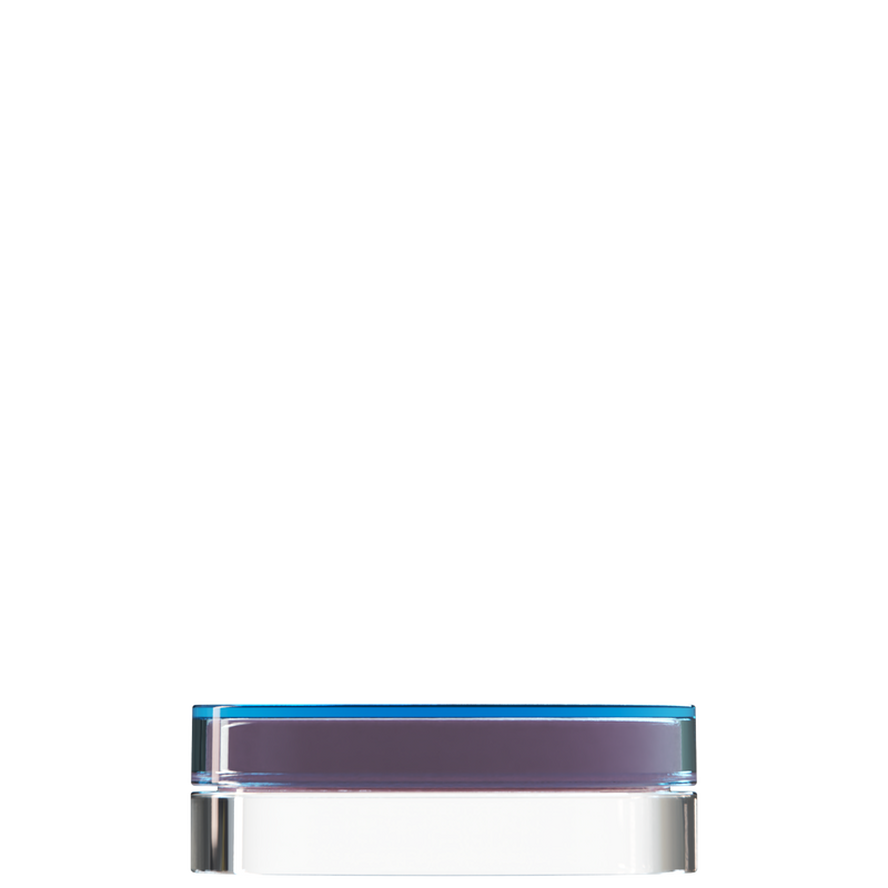 Sai 18 interchangeable cosmetic holder, blue cap with a clear body, front view