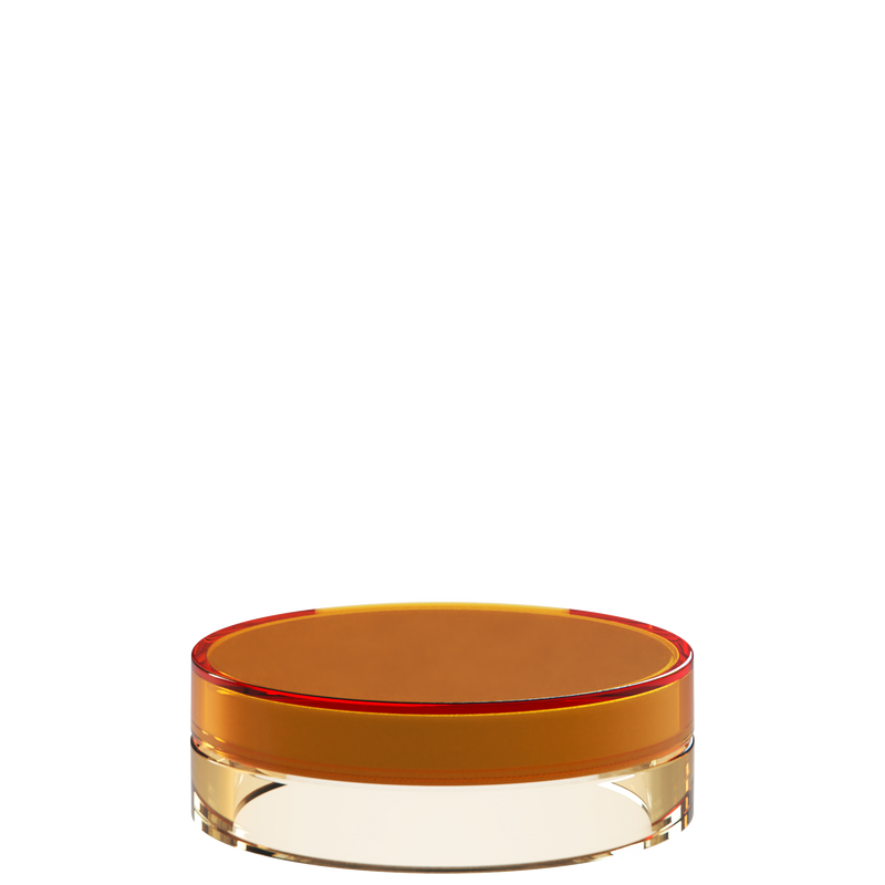 Sai 19 interchangeable cosmetic holder in red and cream, angled view of the flat cylinder