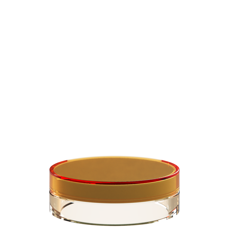 Sai 30 interchangeable cosmetic holder in red and warm cream, angled view of the flat cylinder
