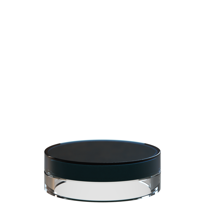 Sai 31 interchangeable cosmetic holder in dark teal and light grey, angled view of the flat cylinder