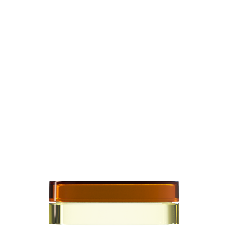 Sai 32 interchangeable cosmetic holder, amber brown cap with a pale yellow body, front view