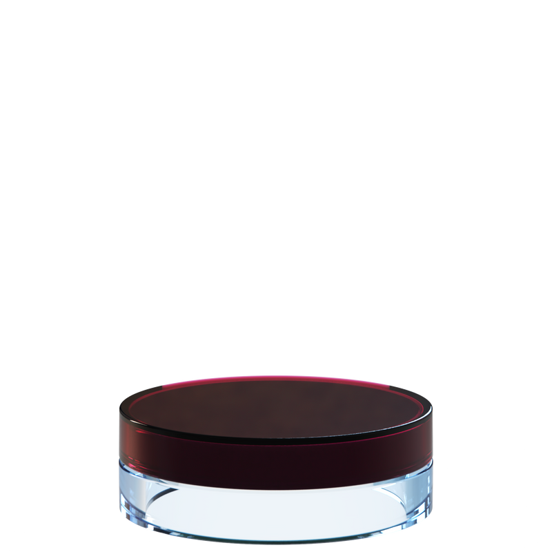 Sai 34 interchangeable cosmetic holder in dark burgundy and ice blue, angled view of the flat cylinder