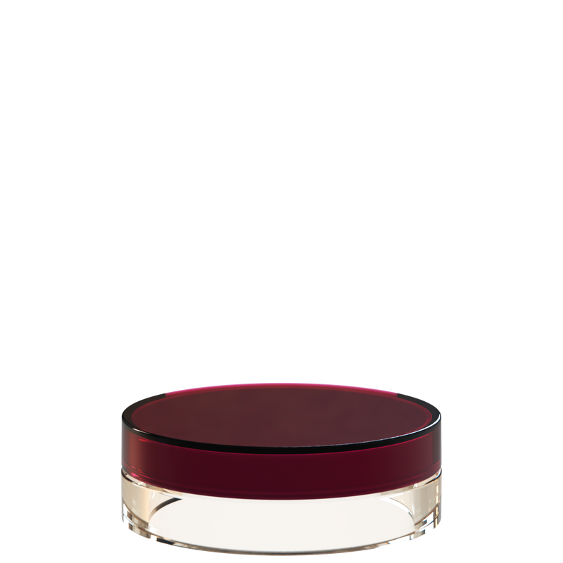 Sai 35 interchangeable cosmetic holder in burgundy and ivory, angled view of the flat cylinder