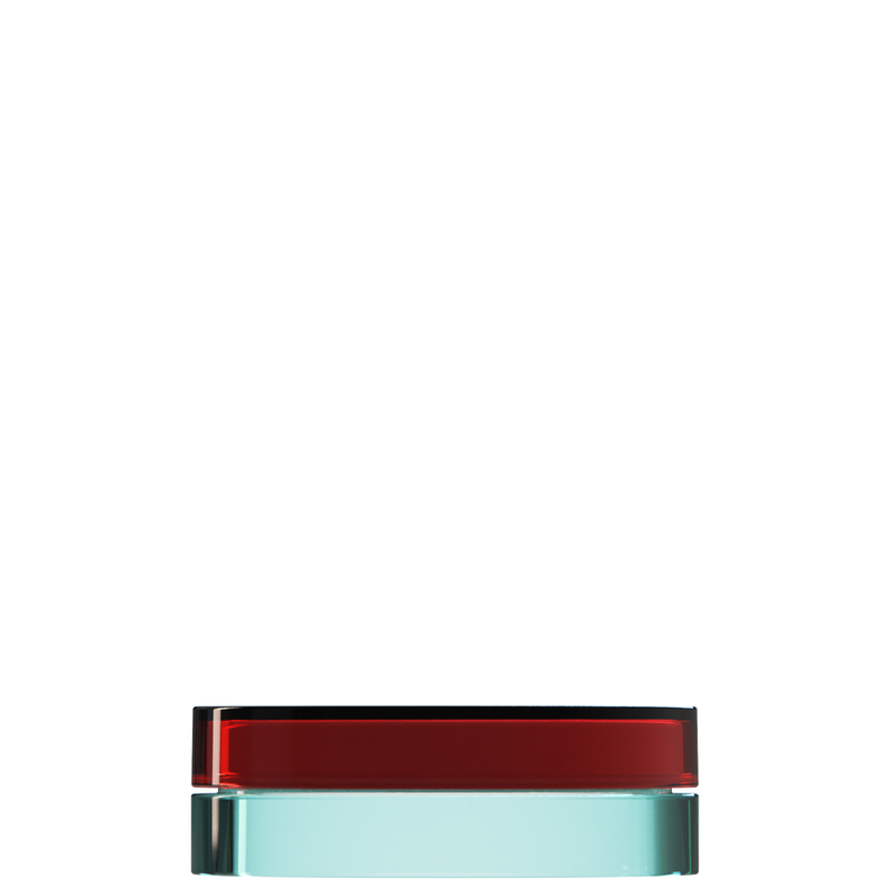 Sai 38 interchangeable cosmetic holder, dark red cap with an aqua body, front view