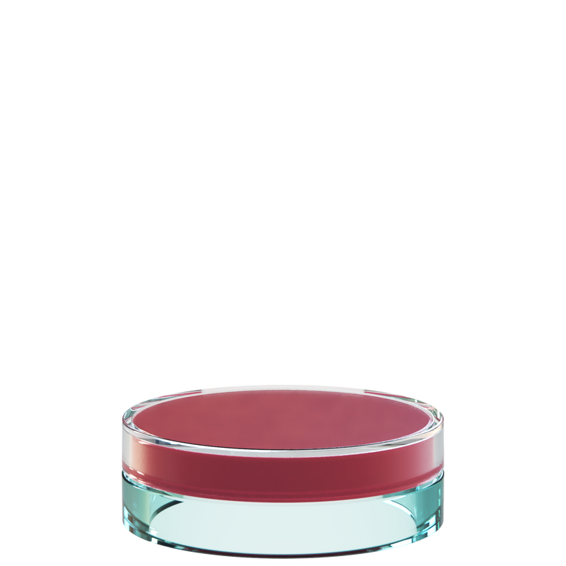 Sai 40 interchangeable cosmetic holder in rose and aqua, angled view of the flat cylinder
