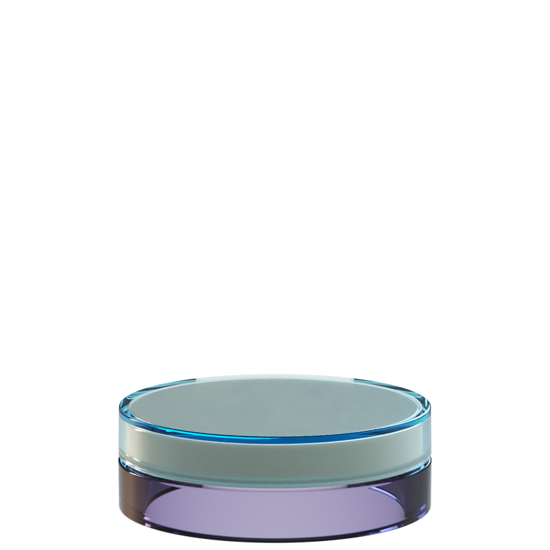 Sai 42 interchangeable cosmetic holder in blue and violet, angled view of the flat cylinder