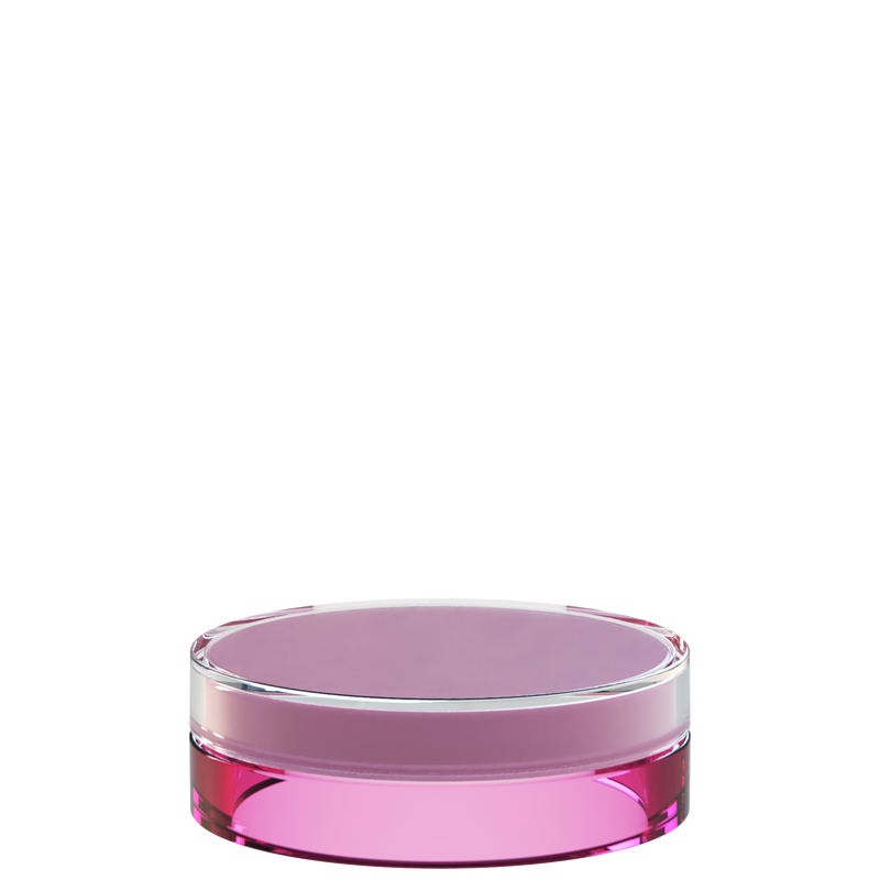 Sai 49 interchangeable cosmetic holder in rose and magenta, angled view of the flat cylinder