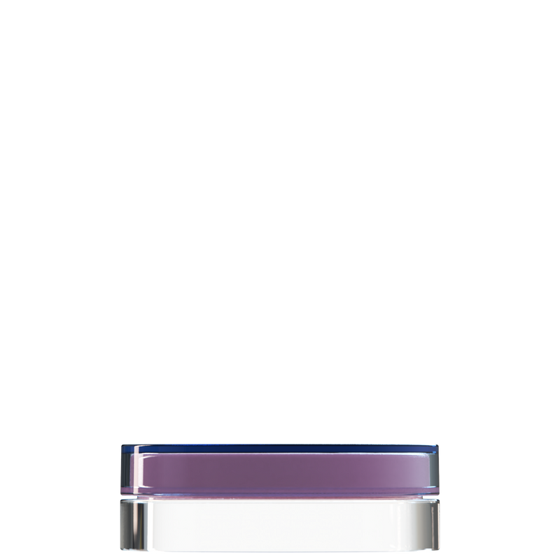 Sai 50 interchangeable cosmetic holder, sky blue outer cap over a pink inner cap with a clear body, front view