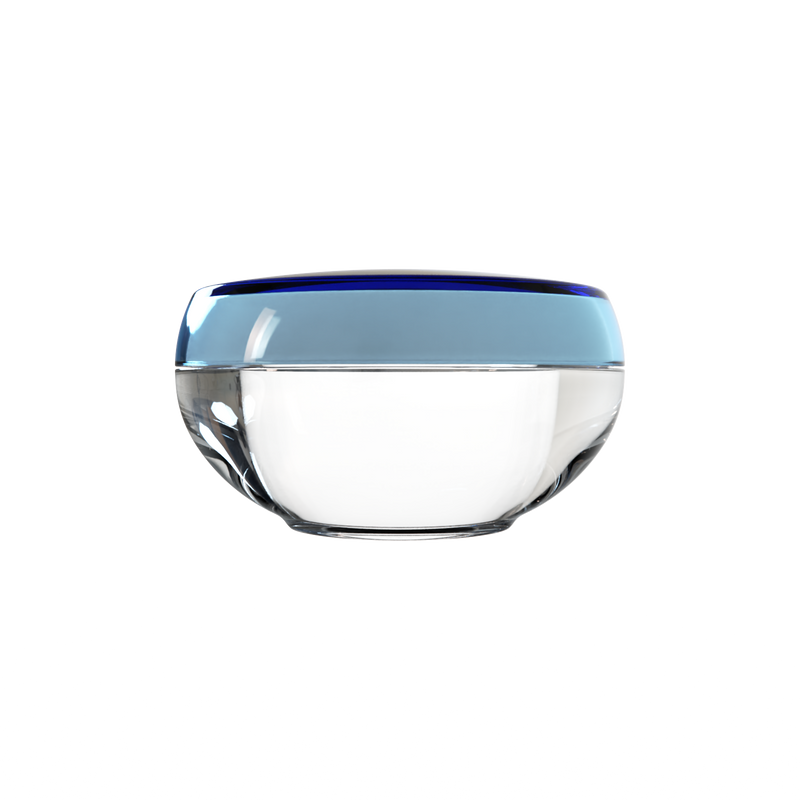 Ju 11 interchangeable cosmetic holder, steel blue cap with a clear body, front view