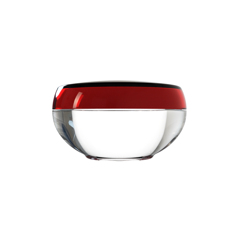 Ju 15 interchangeable cosmetic holder, dark red cap with a clear body, front view