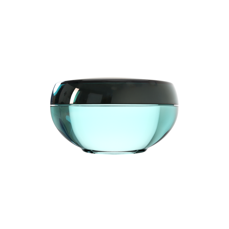 Ju 25 interchangeable cosmetic holder, charcoal cap with an aqua body, front view
