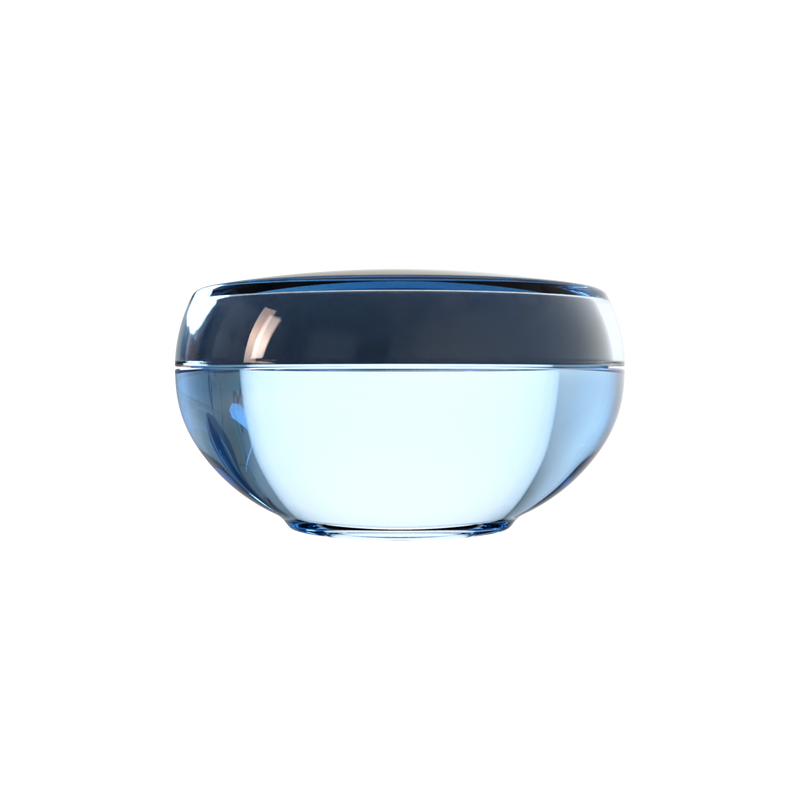 Ju 26 interchangeable cosmetic holder, steel blue cap with an ice blue body, front view