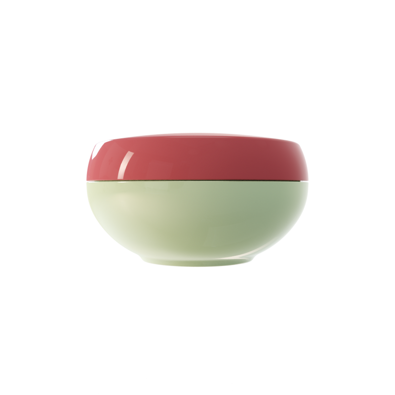 Ju 33 interchangeable cosmetic holder, rose cap with a sage green body, front view